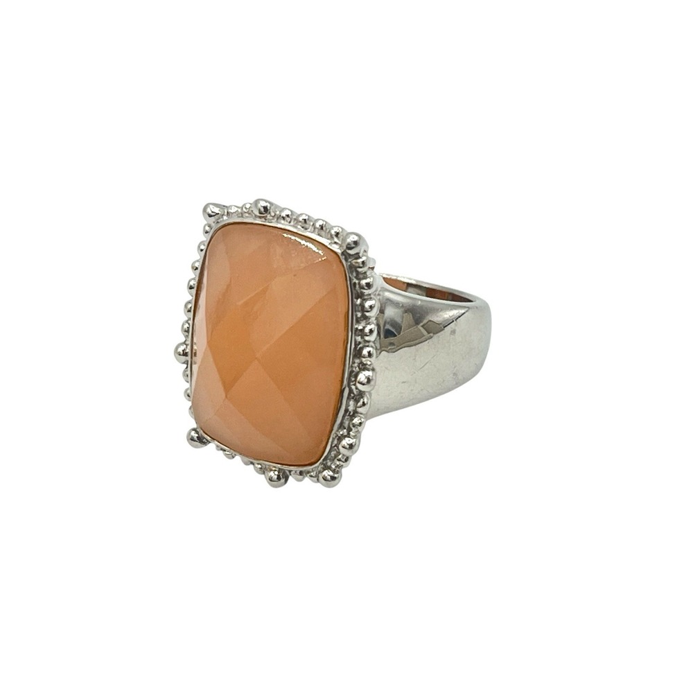925 Sterling Silver Vintage Real Peach Mountain Jade Granulated Ring Size